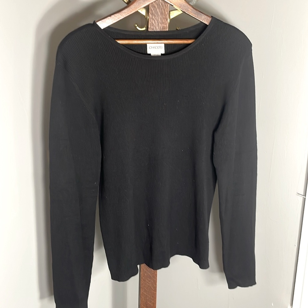 Chicos Crew Neck Ribbed Sweater Size 12 - Silk/Cotton/Poly/Spandex